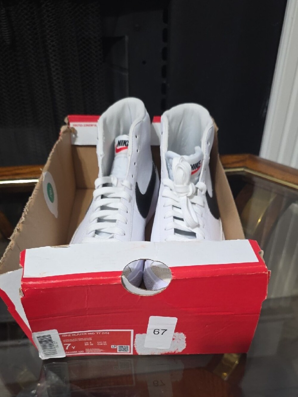 Nike Blazer Mid 77  White High-Top Sneakers with Black Swoosh and Red Logo - Picture 8 of 8